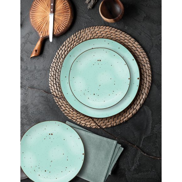 MG HOME | ZESTAW OBIADOWY Z PORCELANY GEMMA GREEN 18 EL / 6 OS