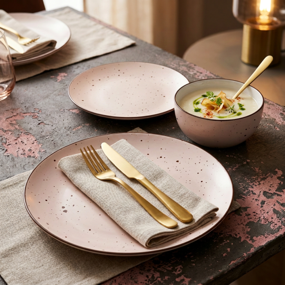MG HOME ZESTAW OBIADOWY Z PORCELANY GEMMA PINK 12 EL / 4 OS
