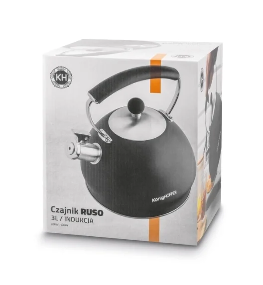 KönigHOFFER | RUSO Czajnik tradycyjny z gwizdkiem 3 l / stal nierdzewna / czarny