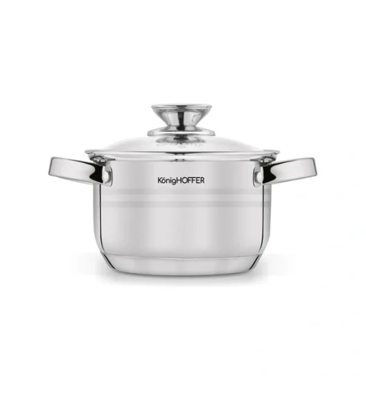 KönigHOFFER BARI SILVER Komplet garnków z pokrywkami + patelnia głęboka 8 el / stal nierdzewna