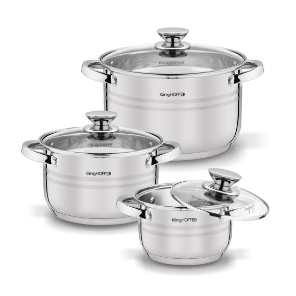 KönigHOFFER | BARI SILVER Komplet garnków całostalowych z pokrywkami 6 el