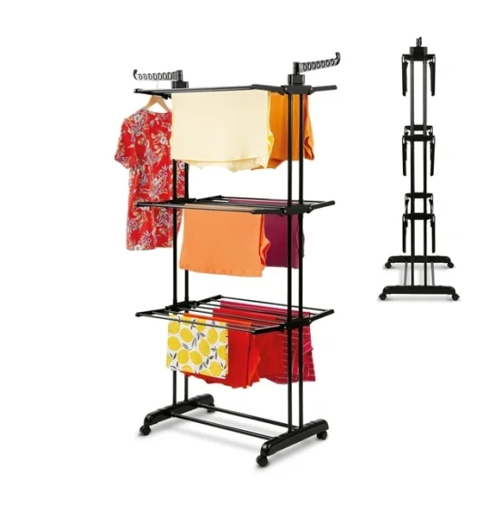 KönigHOFFER Suszarka na pranie pionowa składana na kółkach szer. 64 cm / czarna