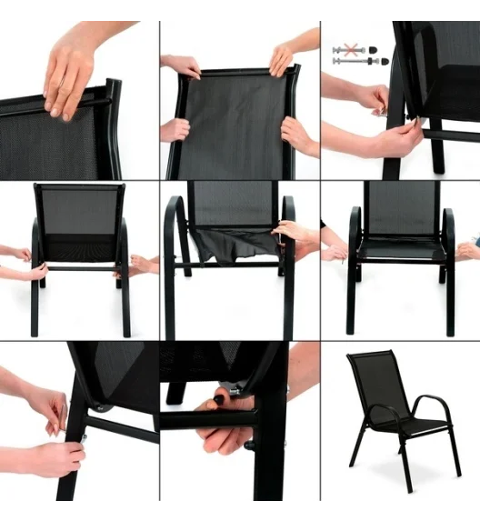 TADAR | Komplet krzesło ogrodowe składane taras balkon 2 szt / czarne