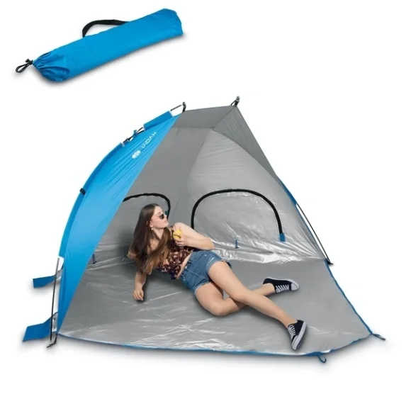 TADAR | Namiot plażowy parawan biwak ogród 220x115x115 cm z okienkami + torba / niebieski