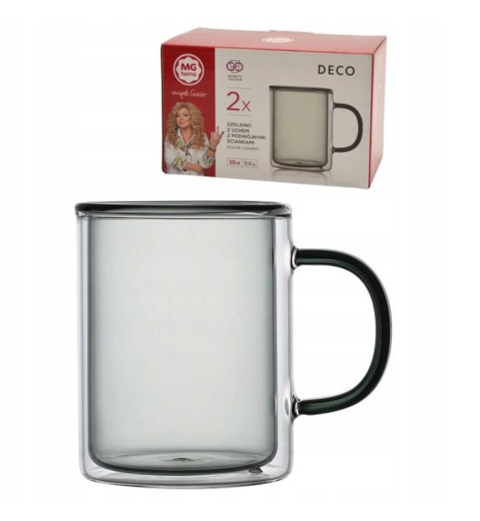 MG HOME | DECO | ZESTAW SZKLANEK DOUBLE WALL ZE SZKŁA BOROKRZEMOWEGO Z KOLOR. UCHEM 2x300ML - CZARNE
