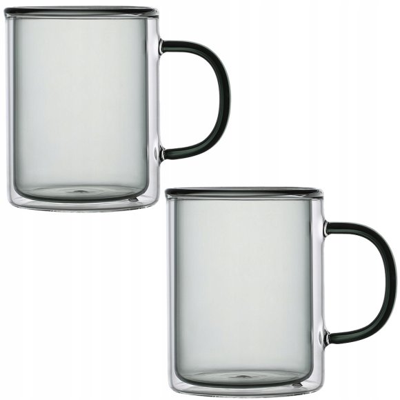 MG HOME | DECO | ZESTAW SZKLANEK DOUBLE WALL ZE SZKŁA BOROKRZEMOWEGO Z KOLOR. UCHEM 2x300ML - CZARNE