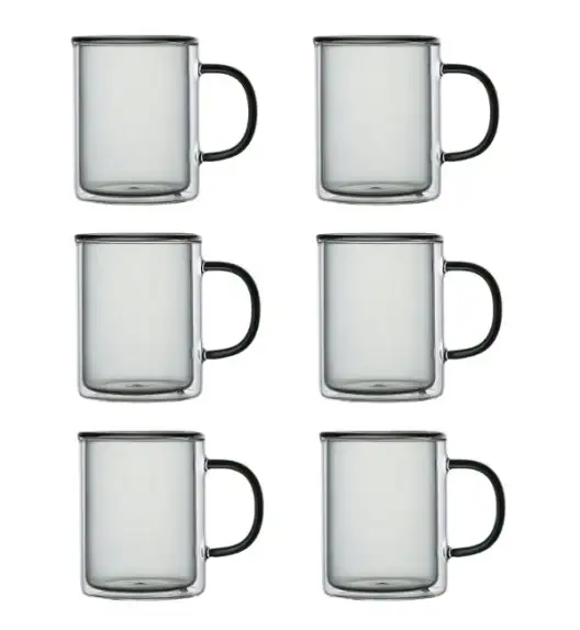 MG HOME | DECO | ZESTAW SZKLANEK DOUBLE WALL ZE SZKŁA BOROKRZEMOWEGO Z KOLOR. UCHEM 6x300ML - CZARNE