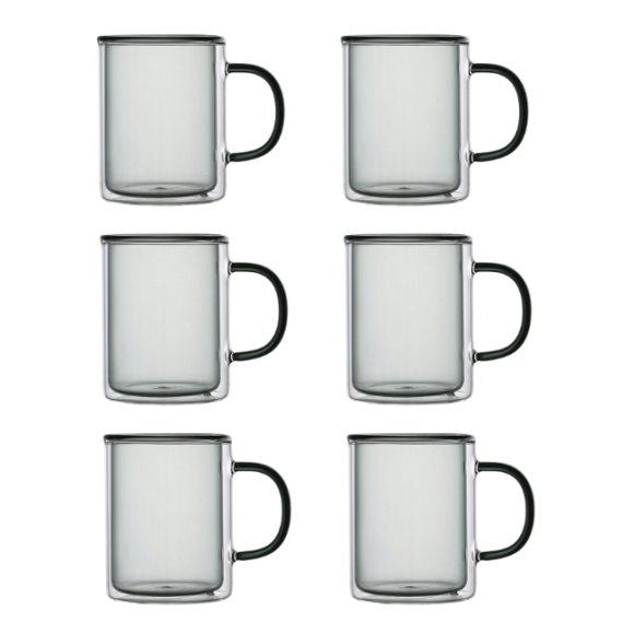 MG HOME | DECO | ZESTAW SZKLANEK DOUBLE WALL ZE SZKŁA BOROKRZEMOWEGO Z KOLOR. UCHEM 6x300ML - CZARNE