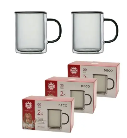 MG HOME | DECO | ZESTAW SZKLANEK DOUBLE WALL ZE SZKŁA BOROKRZEMOWEGO Z KOLOR. UCHEM 6x300ML - CZARNE
