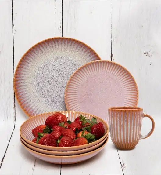 LUBIANA STONEWARE CERAMIKA BLUSH | Serwis obiadowy 24 elementy dla 6 osób | kolor łososiowy