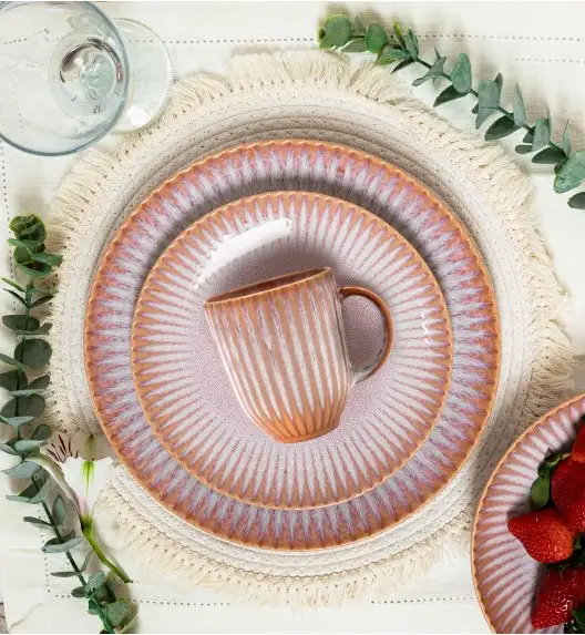 LUBIANA STONEWARE CERAMIKA BLUSH | Serwis obiadowy 24 elementy dla 6 osób | kolor łososiowy