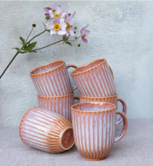 LUBIANA STONEWARE CERAMIKA BLUSH | Serwis obiadowy 48 elementów dla 12 osób | kolor łososiowy