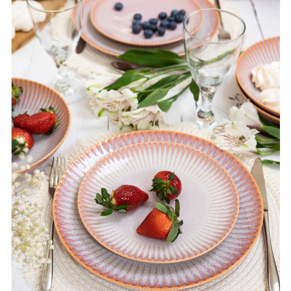 LUBIANA STONEWARE CERAMIKA BLUSH | Serwis obiadowy 72 elementy dla 18 osób | kolor łososiowy