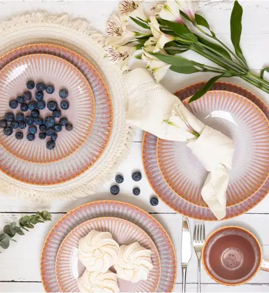 LUBIANA STONEWARE CERAMIKA BLUSH | Serwis obiadowy 72 elementy dla 18 osób | kolor łososiowy