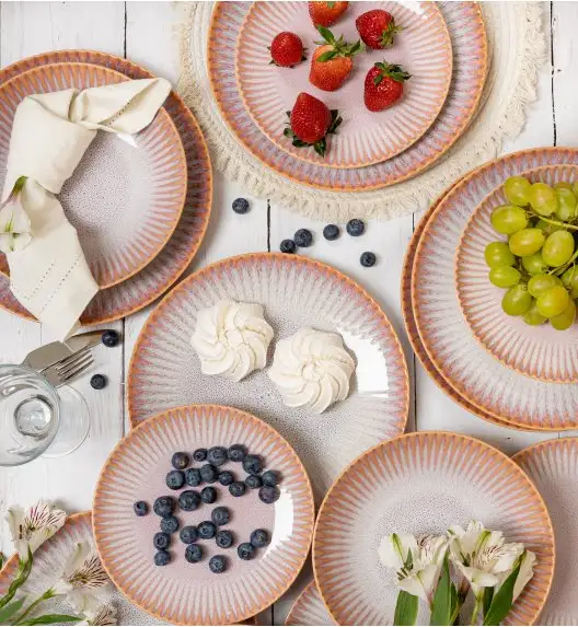 LUBIANA STONEWARE CERAMIKA BLUSH | Serwis obiadowy 96 elementów dla 24 osób | kolor łososiowy