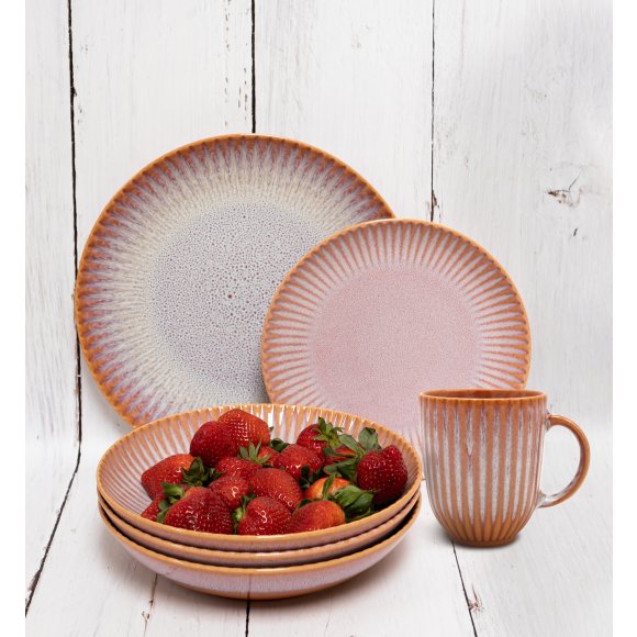 LUBIANA STONEWARE CERAMIKA BLUSH | Serwis obiadowy 96 elementów dla 24 osób | kolor łososiowy