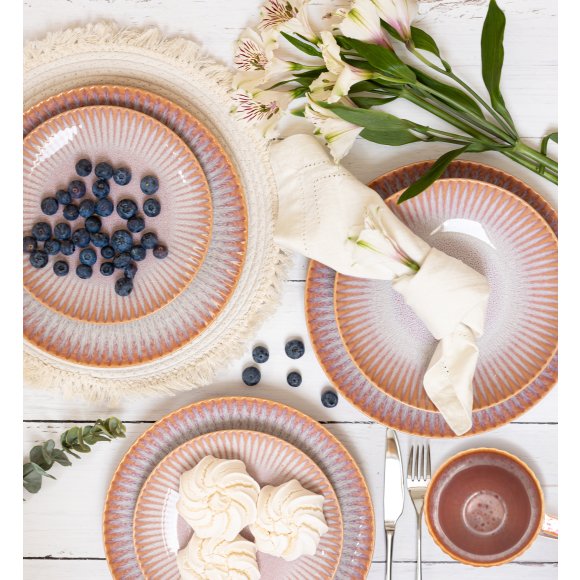 LUBIANA STONEWARE CERAMIKA BLUSH | Serwis obiadowy 96 elementów dla 24 osób | kolor łososiowy