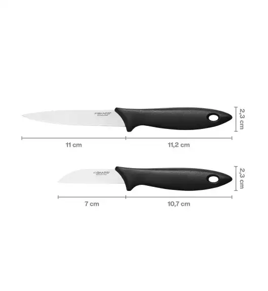 FISKARS ESSENTIAL Zestaw 2 małych noży kuchennych 7 cm + 11 cm w pudełku / stal nierdzewna + tworzywo sztuczne