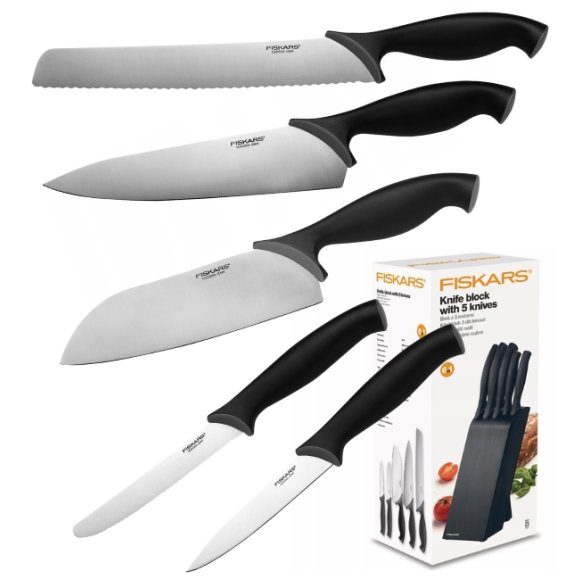FISKARS CONTROL 1073023 Zestaw 5 noży kuchennych w czarnym bloku