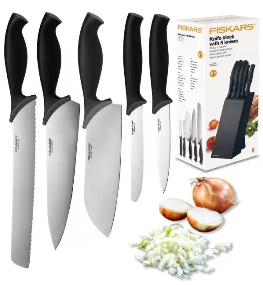 FISKARS CONTROL 1073023 Zestaw 5 noży kuchennych w czarnym bloku