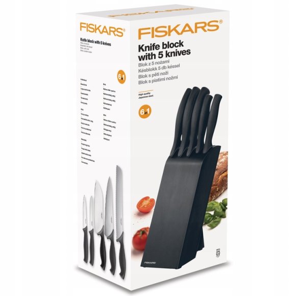 FISKARS CONTROL 1073023 Zestaw 5 noży kuchennych w czarnym bloku