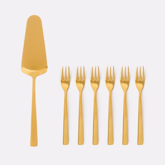 AMBITION PRATO Komplet sztućców do ciasta 7 el dla 6 osób / złoty