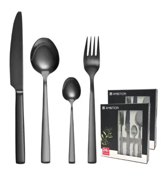 AMBITION PRATO Sztućce Komplet 48 el dla 12 osób / pudełko / czarne