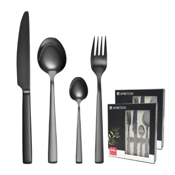 AMBITION PRATO Sztućce Komplet 48 el dla 12 osób / pudełko / czarne