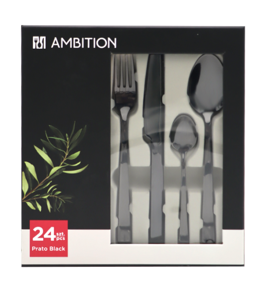 AMBITION PRATO Sztućce Komplet 48 el dla 12 osób / pudełko / czarne