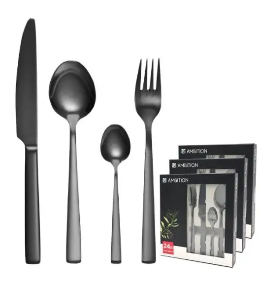 AMBITION PRATO Sztućce Komplet 72 el dla 18 osób / pudełko / czarne