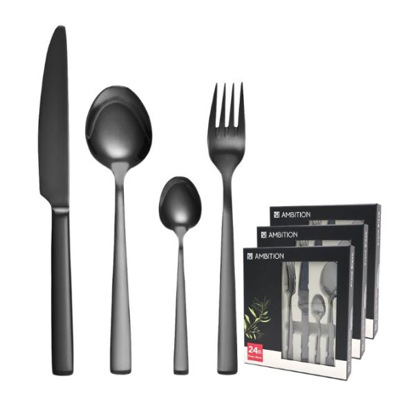 AMBITION PRATO Sztućce Komplet 72 el dla 18 osób / pudełko / czarne