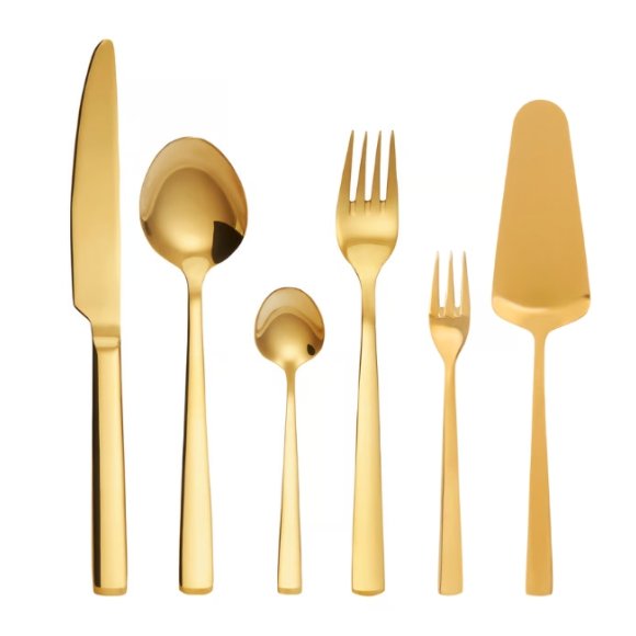 AMBITION PRATO Sztućce Komplet 24+7 el dla 6 osób / pudełko / złote