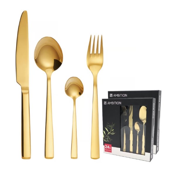 AMBITION PRATO Sztućce Komplet 48 el dla 12 osób / pudełko / złote