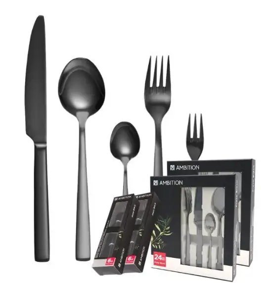 AMBITION PRATO Sztućce Komplet 60 el dla 12 osób / pudełko / czarne