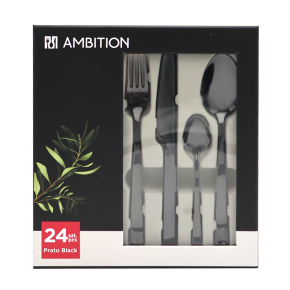 AMBITION PRATO Sztućce Komplet 72 el dla 12 osób / pudełko / czarne