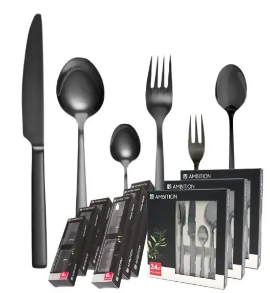 AMBITION PRATO Sztućce Komplet 108 el dla 18 osób / pudełko / czarne