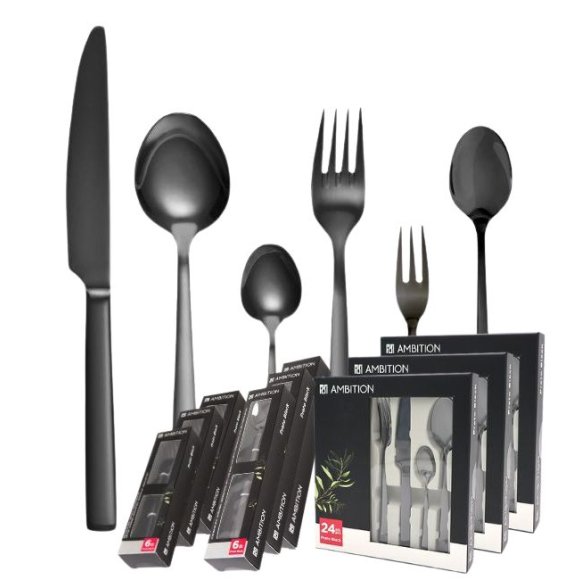 AMBITION PRATO Sztućce Komplet 108 el dla 18 osób / pudełko / czarne