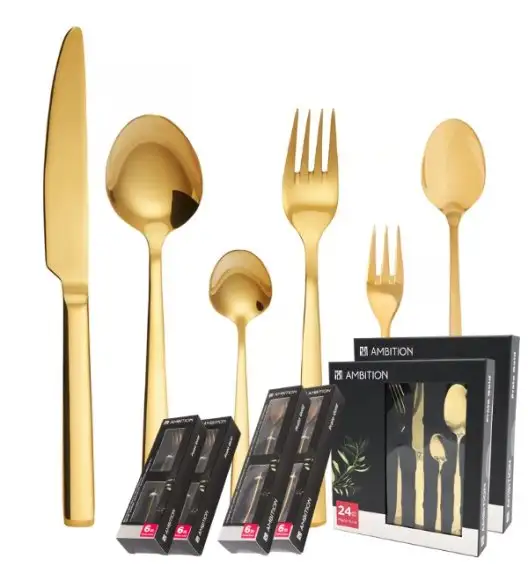 AMBITION PRATO Sztućce Komplet 72 el dla 12 osób / pudełko / złote