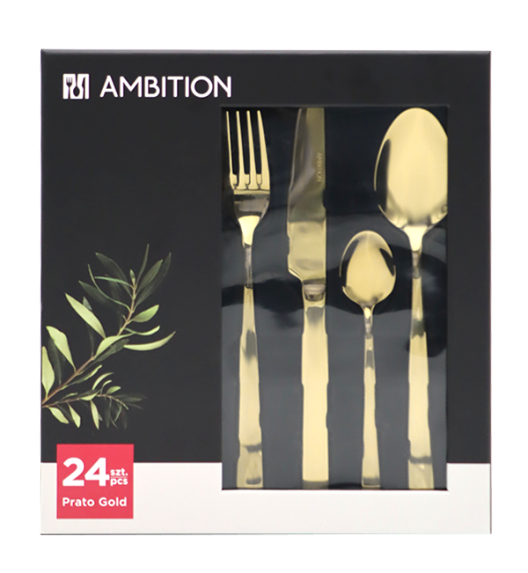 AMBITION PRATO Sztućce Komplet 108 el dla 18 osób / pudełko / złote