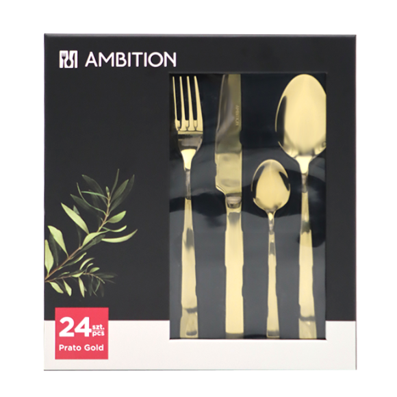 AMBITION PRATO Sztućce Komplet 108 el dla 18 osób / pudełko / złote