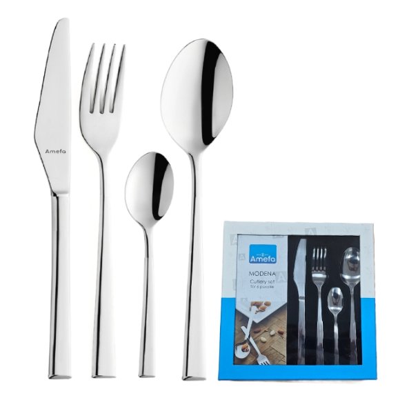 AMEFA MODENA Sztućce UE Komplet 24 el w pudełku kwadratowym / 6 os / połysk / stal nierdzewna 18/0