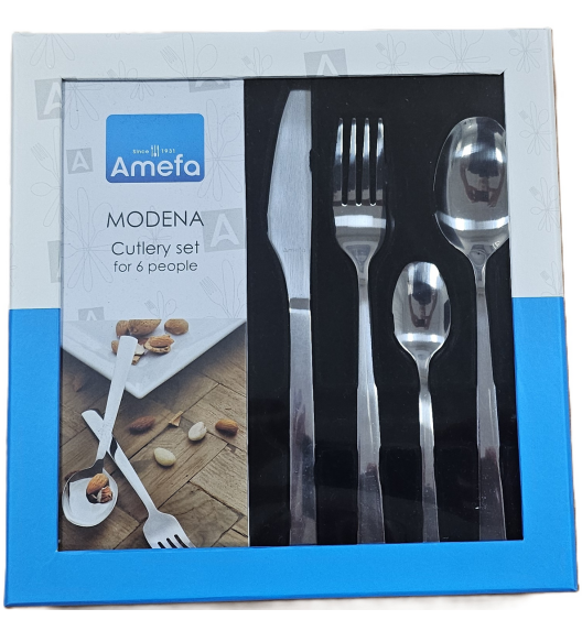 AMEFA MODENA Sztućce UE Komplet 48 el w pudełku kwadratowym / 12 os / połysk / stal nierdzewna 18/0