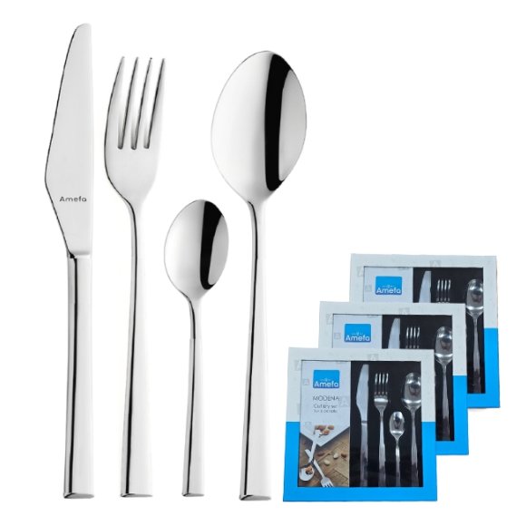 AMEFA MODENA Sztućce UE Komplet 72 el w pudełku kwadratowym / 18 os / połysk / stal nierdzewna 18/0