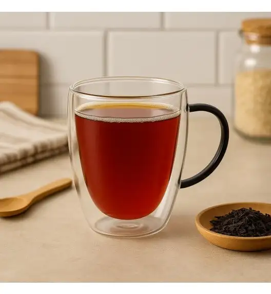 MG HOME | RENZA Zestaw 2 szklanek termicznych z uchem 300 ml / czarne