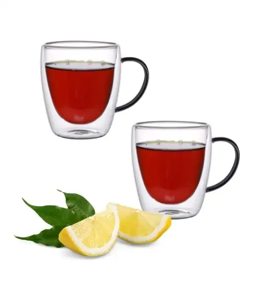 MG HOME | RENZA Zestaw 2 szklanek termicznych z uchem 300 ml / czarne