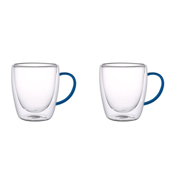 WYPRZEDAŻ! MG HOME | RENZA Zestaw 2 szklanek termicznych z uchem 300 ml / granatowe