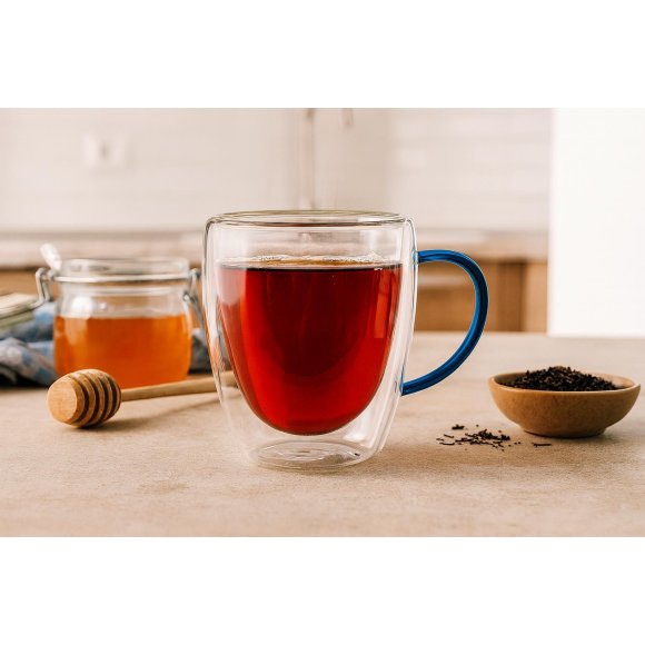 WYPRZEDAŻ! MG HOME | RENZA Zestaw 2 szklanek termicznych z uchem 300 ml / granatowe