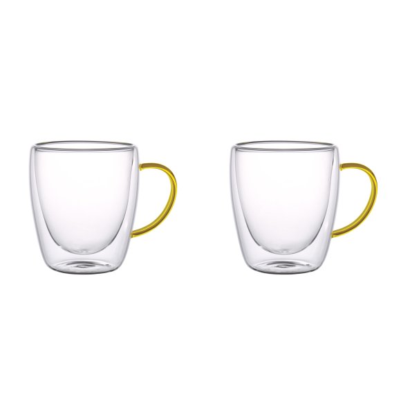 WYPRZEDAŻ! MG HOME | RENZA Zestaw 2 szklanek termicznych z uchem 300 ml / musztardowe