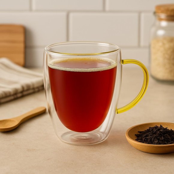 WYPRZEDAŻ! MG HOME | RENZA Zestaw 2 szklanek termicznych z uchem 300 ml / musztardowe