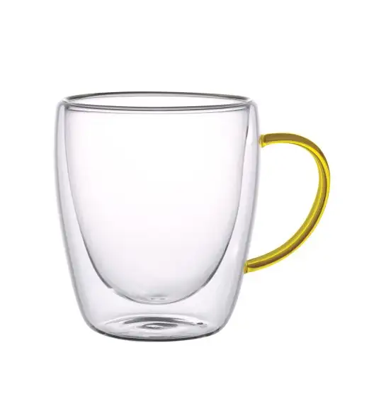 MG HOME | RENZA Zestaw 2 szklanek termicznych z uchem 300 ml / musztardowe